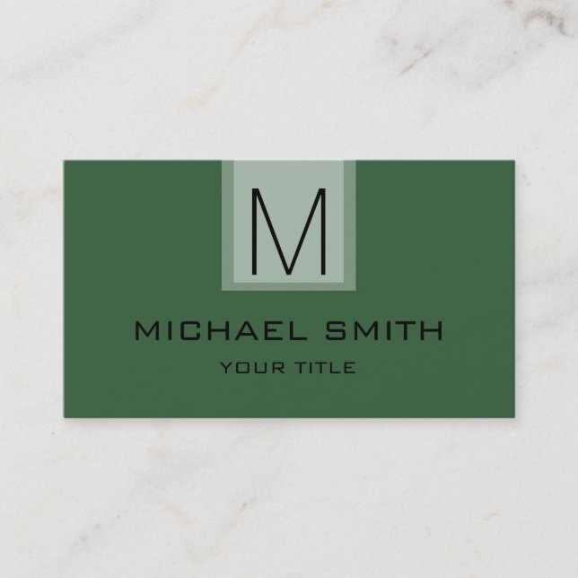 Carte De Visite Monogramme professionnel en couleur solide verte (Devant)