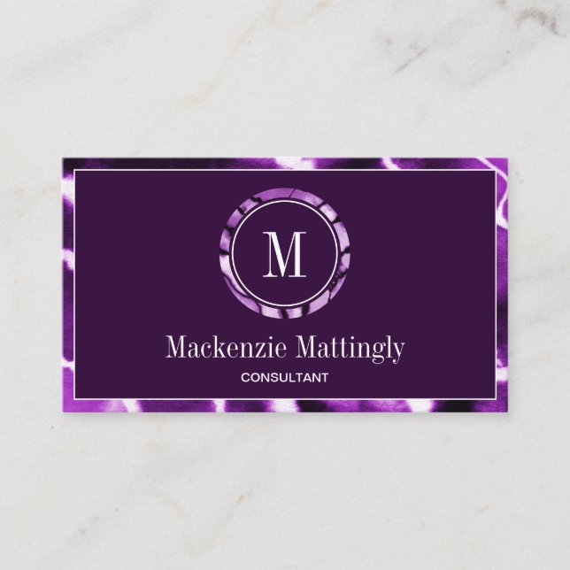 Carte De Visite Monogramme professionnel en marbre violet profond (Devant)