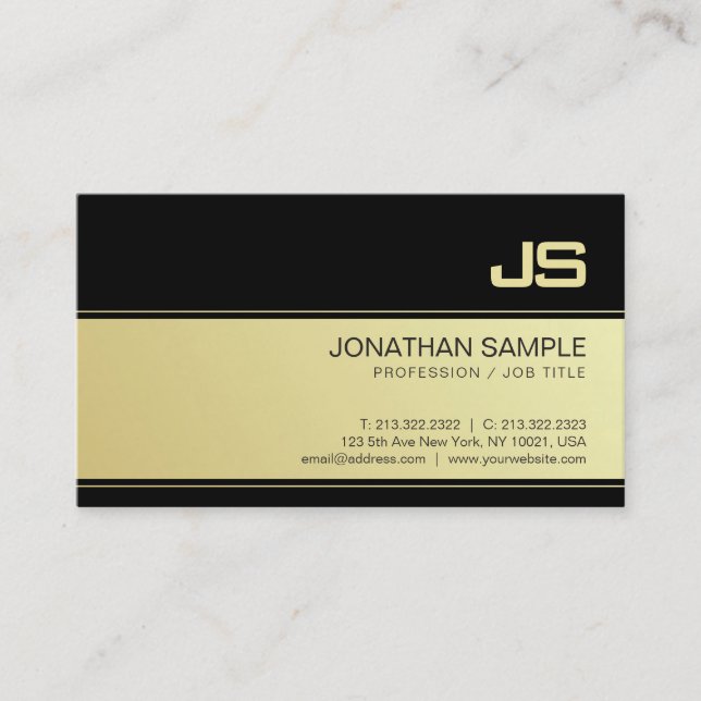 Carte De Visite Monogramme professionnel Gold Look Design Plain Lu (Devant)