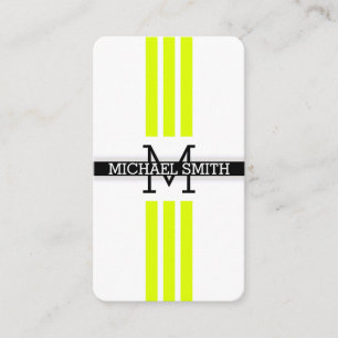 Carte De Visite Monogramme professionnel Grandes rayures Chartreus