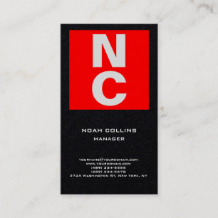Carte De Visite Monogramme professionnel gras rouge noir simple