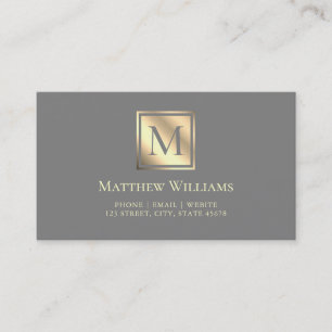 Carte De Visite Monogramme Professionnel Gris Et Or Léger
