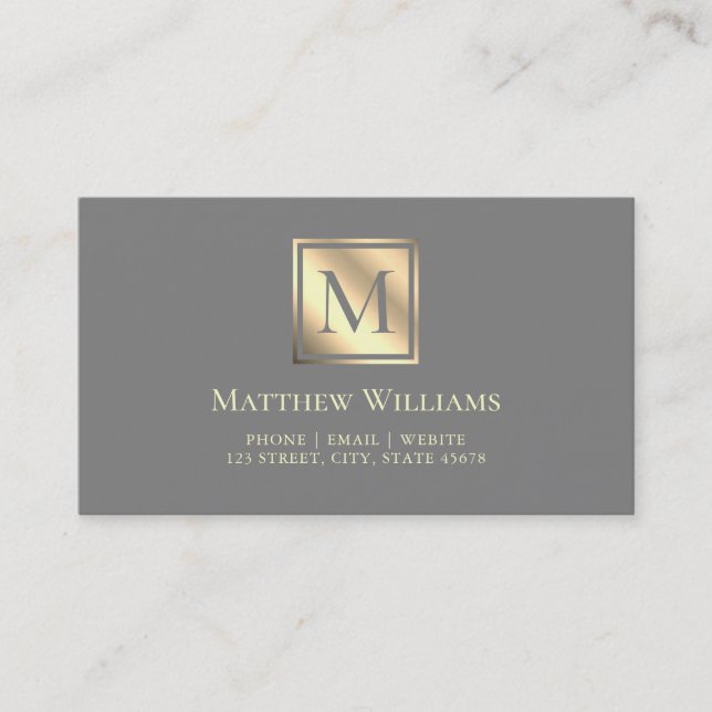 Carte De Visite Monogramme Professionnel Gris Et Or Léger (Devant)