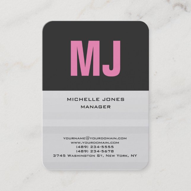 Carte De Visite monogramme professionnel gris tendance unique (Devant)