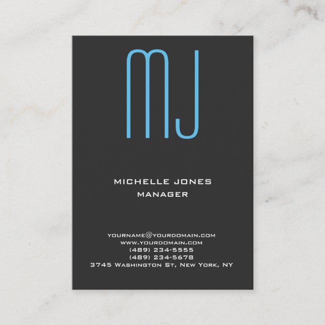 Carte De Visite monogramme professionnel gris unique tendance (Devant)