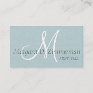 Carte De Visite Monogramme professionnel, Linge bleu clair