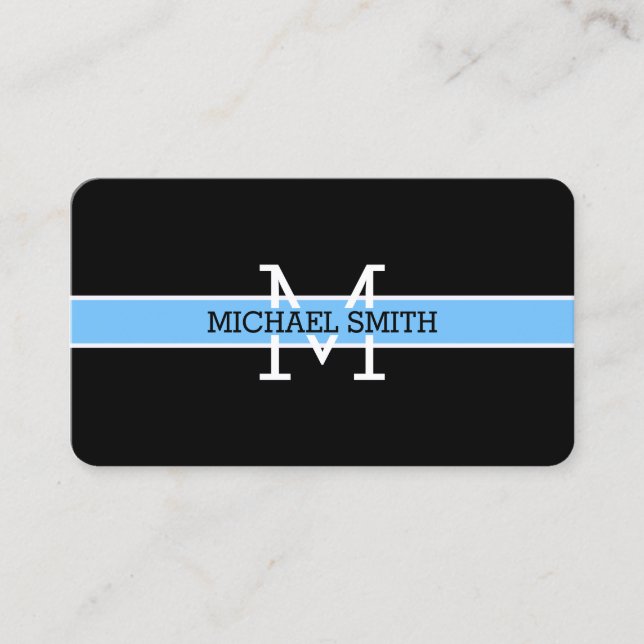 Carte De Visite Monogramme professionnel Maya bleu ligne horizonta (Devant)
