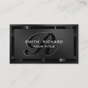 Carte De Visite Monogramme professionnel Métal Plain chic Noir