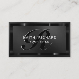 Carte De Visite Monogramme professionnel Métal Plain chic Noir