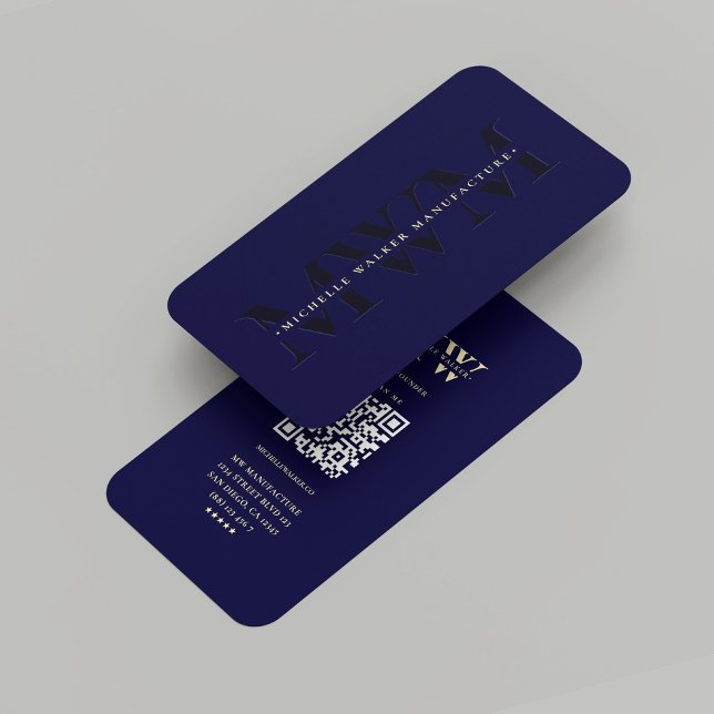 Carte De Visite Monogramme professionnel Midnight Blue (Modern Company Monogram Midnight Blue Gold Business Card
)