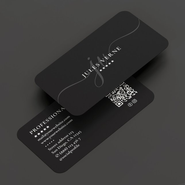 Carte De Visite Monogramme professionnel minimal Gris foncé Script (Mnimal Professional Monogram Dark Grey Script Business Card
)