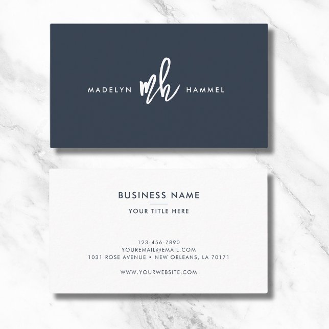 Carte De Visite Monogramme professionnel minimal marine (Créateur téléchargé)