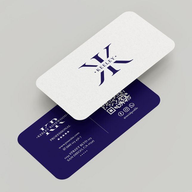 Carte De Visite Monogramme professionnel minimal propre K bleu fon (Créateur téléchargé)