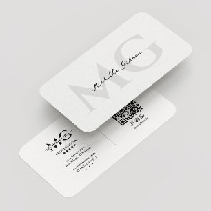 Carte De Visite Monogramme professionnel minimaliste blanc moderne