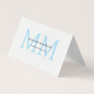 Carte De Visite Monogramme Professionnel Minimaliste Bleu Blanc No