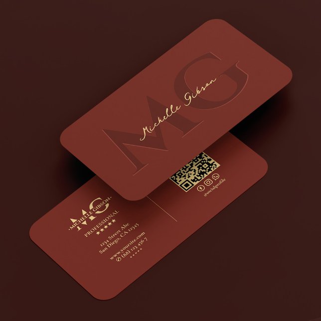 Carte De Visite Monogramme professionnel moderne en terre cuite fo (Modern Professional Dark Terracotta Monogram Business Card
)