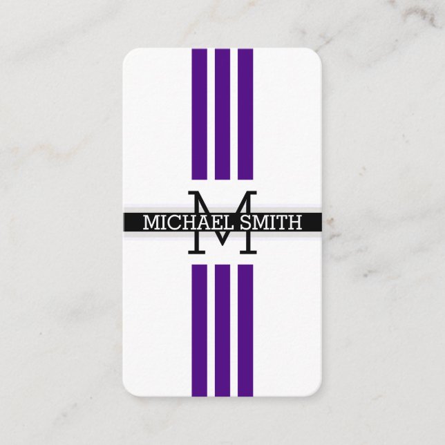 Carte De Visite Monogramme professionnel Moderne Indigo Stripes (Devant)