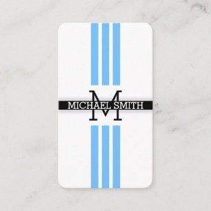 Carte De Visite Monogramme professionnel Moderne Maya Bleu Stripes
