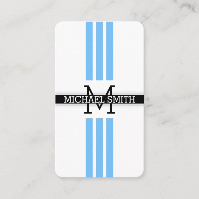 Carte De Visite Monogramme professionnel Moderne Maya Bleu Stripes (Devant)