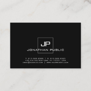 Carte De Visite Monogramme professionnel moderne noir blanc chic