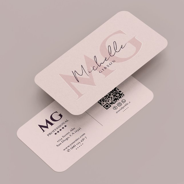Carte De Visite Monogramme professionnel moderne rose esthétique (Elegant Professional Modern Script Monogram Pink Business Card
)