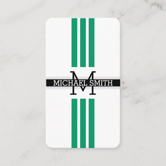 Carte De Visite Monogramme professionnel Moderne Vert-cyan rayures (Devant)