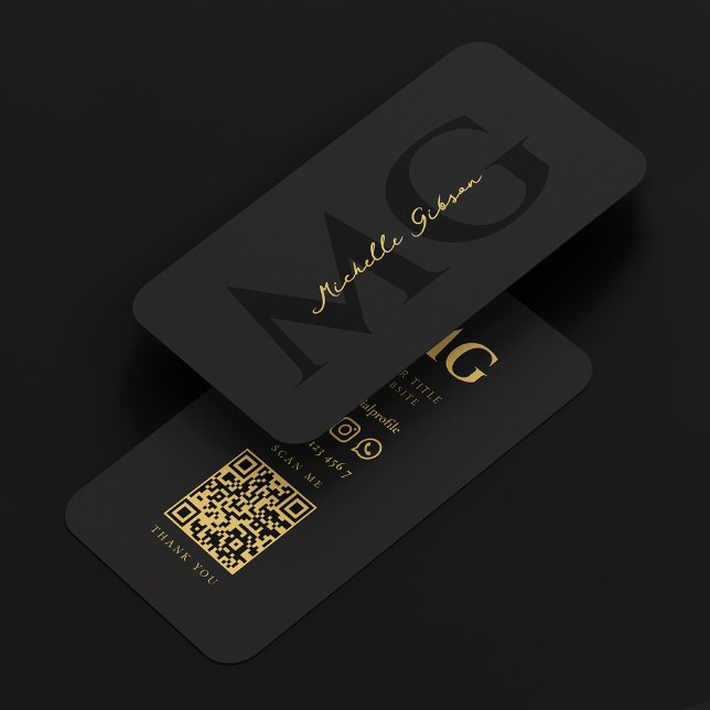 Carte De Visite Monogramme professionnel noir élégant moderne (Modern Elegant Black and Gold Professional Marketing Monogram Business Card
)