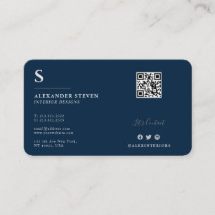 Carte De Visite Monogramme professionnel QR Planin Navy Blue