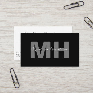 Carte De Visite Monogramme professionnel simple moderne Noir