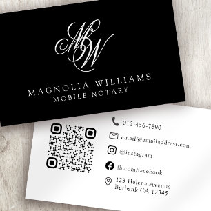 Carte De Visite Monogramme QR Code minimaliste Notaire public