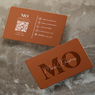 Carte De Visite Monogramme QR Moderne Minimaliste Terracotta