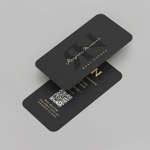 Carte De Visite Monogramme R N initial or noir