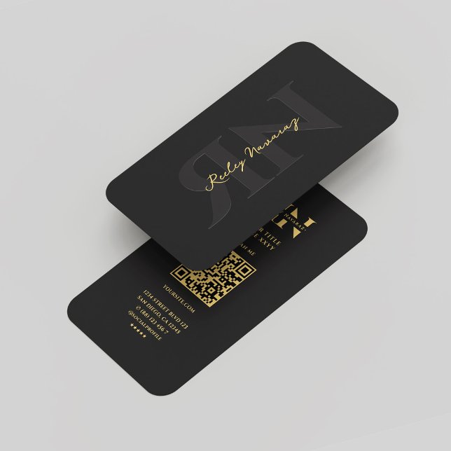 Carte De Visite Monogramme R N Professionnel Noir Or (Modern Monogram R N Professional Black Gold Business Card)