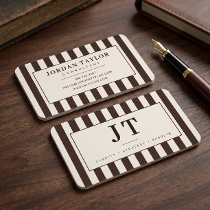 Carte De Visite Monogramme rayé marron chocolat moderne