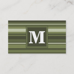 Carte De Visite Monogramme rayures vert olive