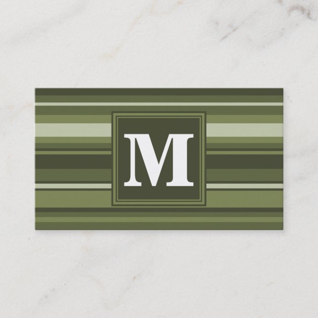 Carte De Visite Monogramme rayures vert olive (Devant)