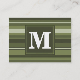 Carte De Visite Monogramme rayures vert olive