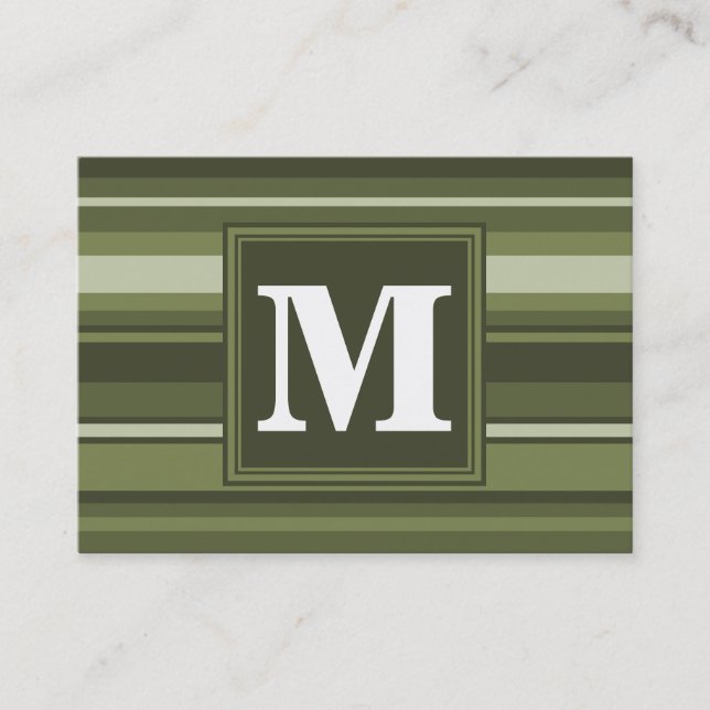 Carte De Visite Monogramme rayures vert olive (Devant)