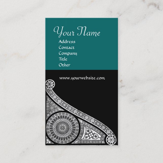 Carte De Visite MONOGRAMME RENAISSANCE 3 bleu vert (Devant)