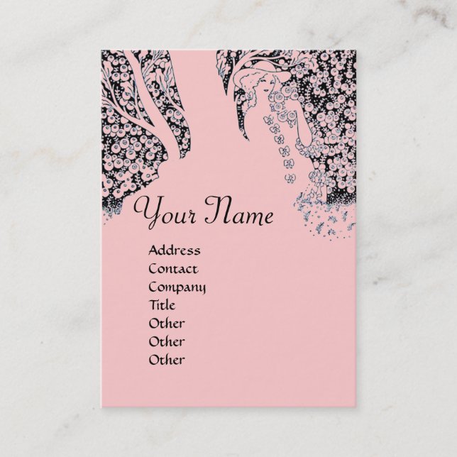 Carte De Visite MONOGRAMME ROMANCE, noir et rose (Devant)