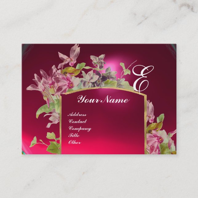 Carte De Visite MONOGRAMME ROMANTIQUE,Cyclamens rose vert blanc (Devant)