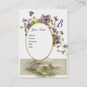 Carte De Visite MONOGRAMME ROMANTIQUE, VIOLETS coquille d'oeuf ver