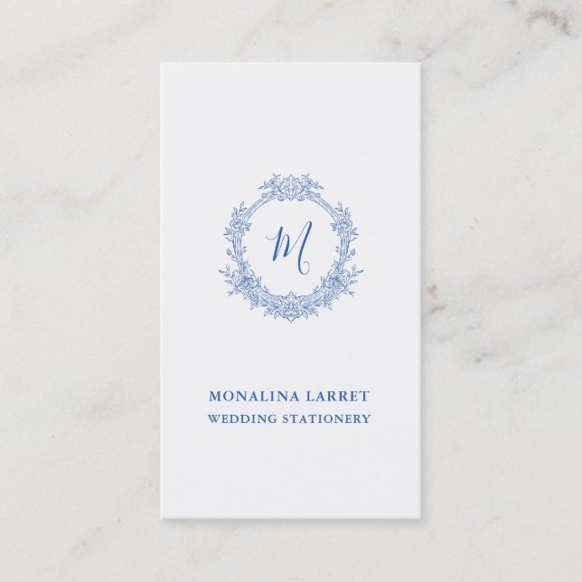 Carte De Visite Monogramme Rose cadre bleu classique (Devant)