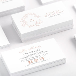 Carte De Visite Monogramme rose élégant Floral Crest Professionnel