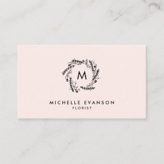 Carte De Visite Monogramme Rose et noir Floral Wreath
