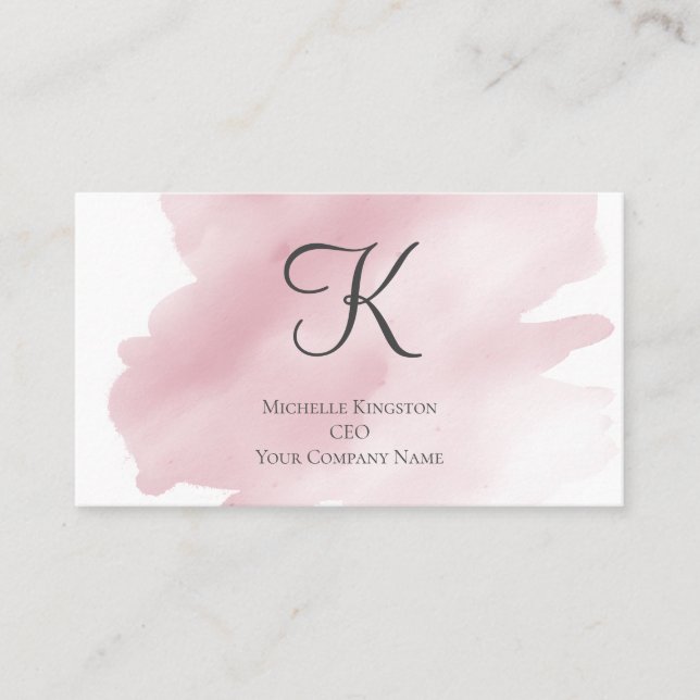 Carte De Visite Monogramme Rose Feminine Aquarelle Laver Splash (Devant)