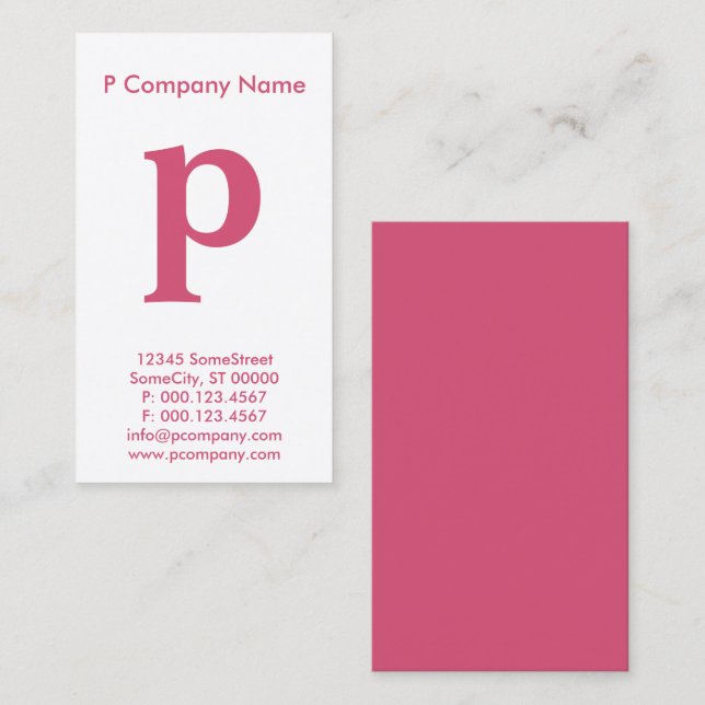 Carte De Visite monogramme rose grand (Devant / Derrière)