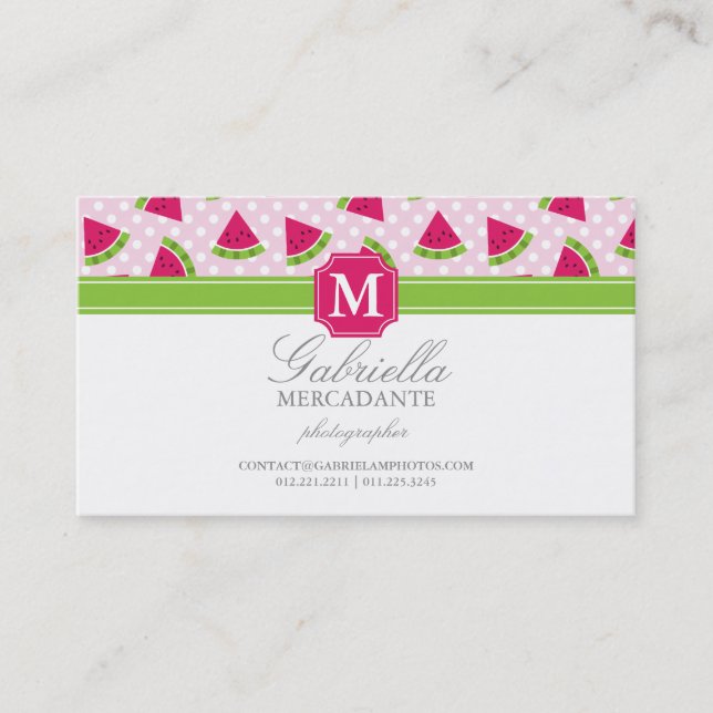 Carte De Visite Monogramme rose mignon de Chevron de pois de (Devant)