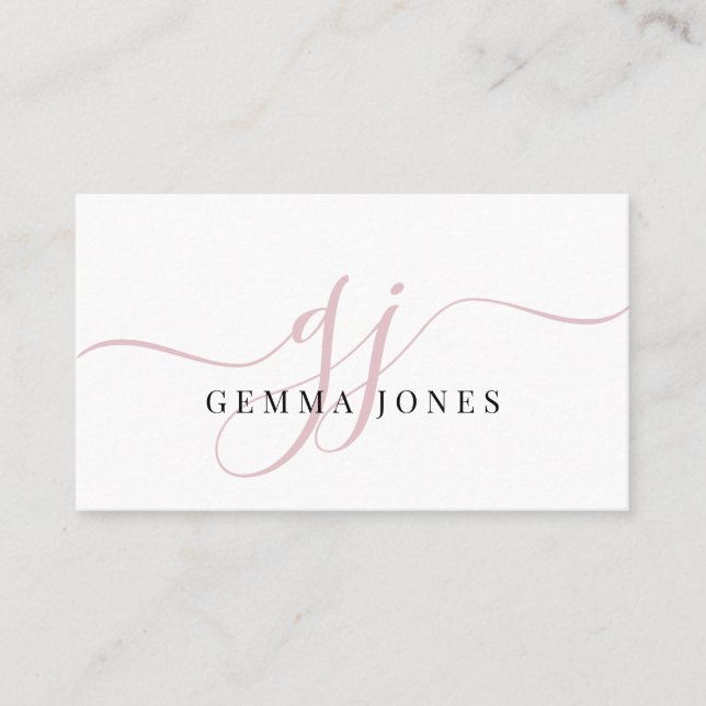 Carte De Visite Monogramme rose moderne Nom du script féminin (Devant)