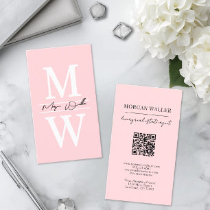 Carte De Visite Monogramme Rose Pâle Simple Professionnel